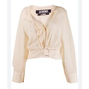 Jacquemus La Riviera Ivory Cotton Blouse Belted Top EU 38 US 6
